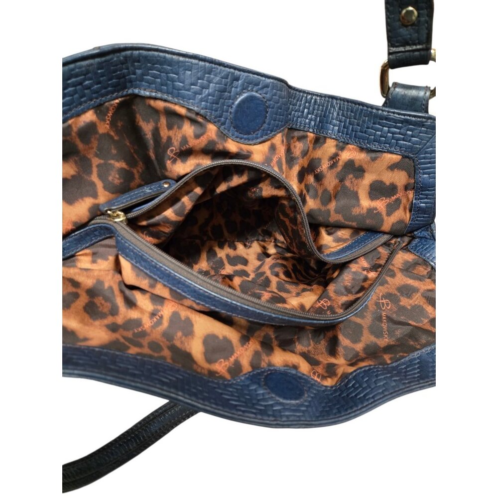 B. Makowsky Genuine Leather Slouch Hobo Shouder Bag And Card Case Textured Blue - Picture 9 of 13